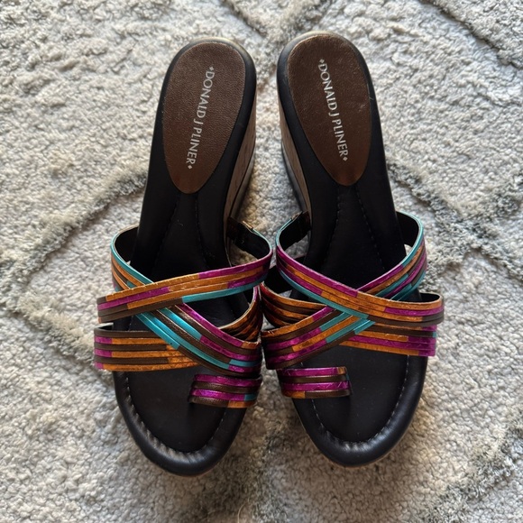 Donald J Pliner Lettie fuchsia blue bronze metallic wedge sandal cork 8 - Picture 3 of 12